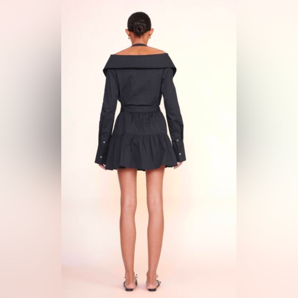 STAUD Mini Sea Skirt Black Tiered Cotton Poplin - Picture 2 of 7